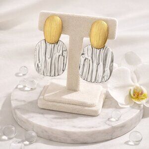 18k Gold Mixed Metal 316L Stainless Steel Two-Tone Textured Statement Earrings